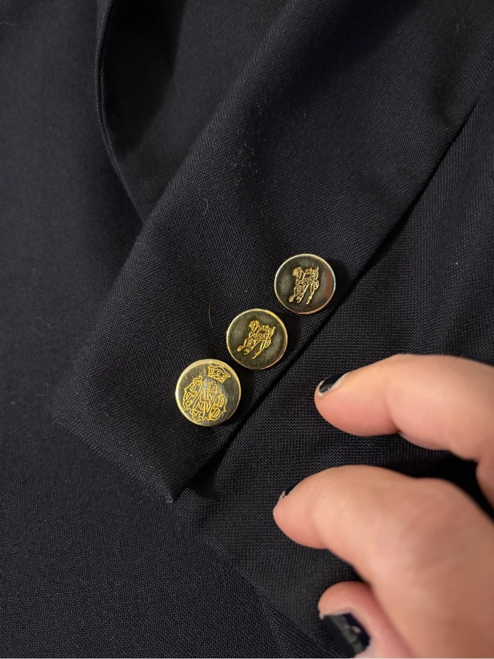 Vintage Mens Burberry Gold Button Sport Coat Size 40R Navy Blue Ivy Style Wool